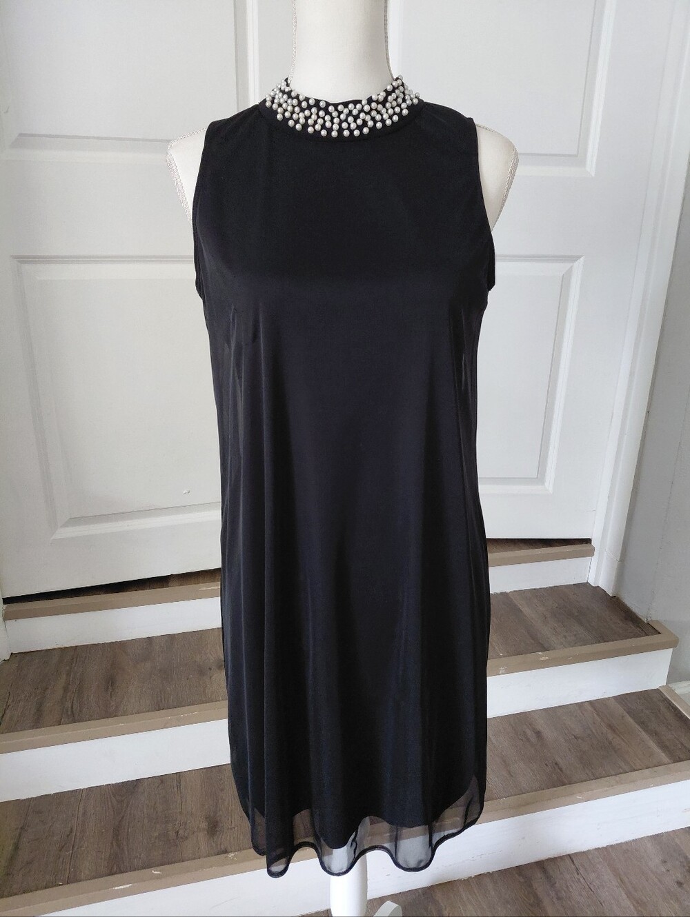 Nik & Nash Sleeveless Black Dress with Pearl Collar Sz M New Wo Tags Made In USA